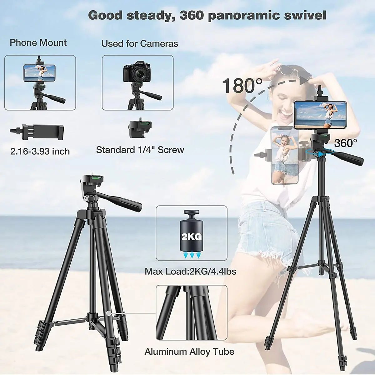 103cm Lightweight Camera Tripod For Mobile Tripod Camera Portable SLR Bluetooth - compatible Desktop Cam Stand Monopod Smartphone - Etienne TECH - ELECTRONIQUEelectronique