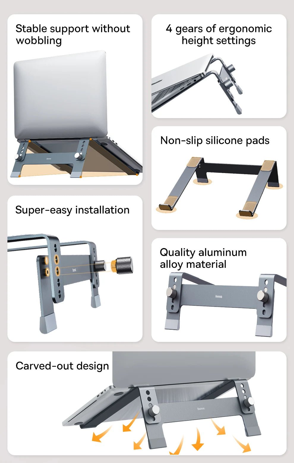 Baseus Laptop Stand Foldable Aluminum Alloy Portable Notebook Stand For Macbook Air Pro 10 - 17'' Computer Bracket Laptop Holder - Etienne TECH - ELECTRONIQUEelectronique