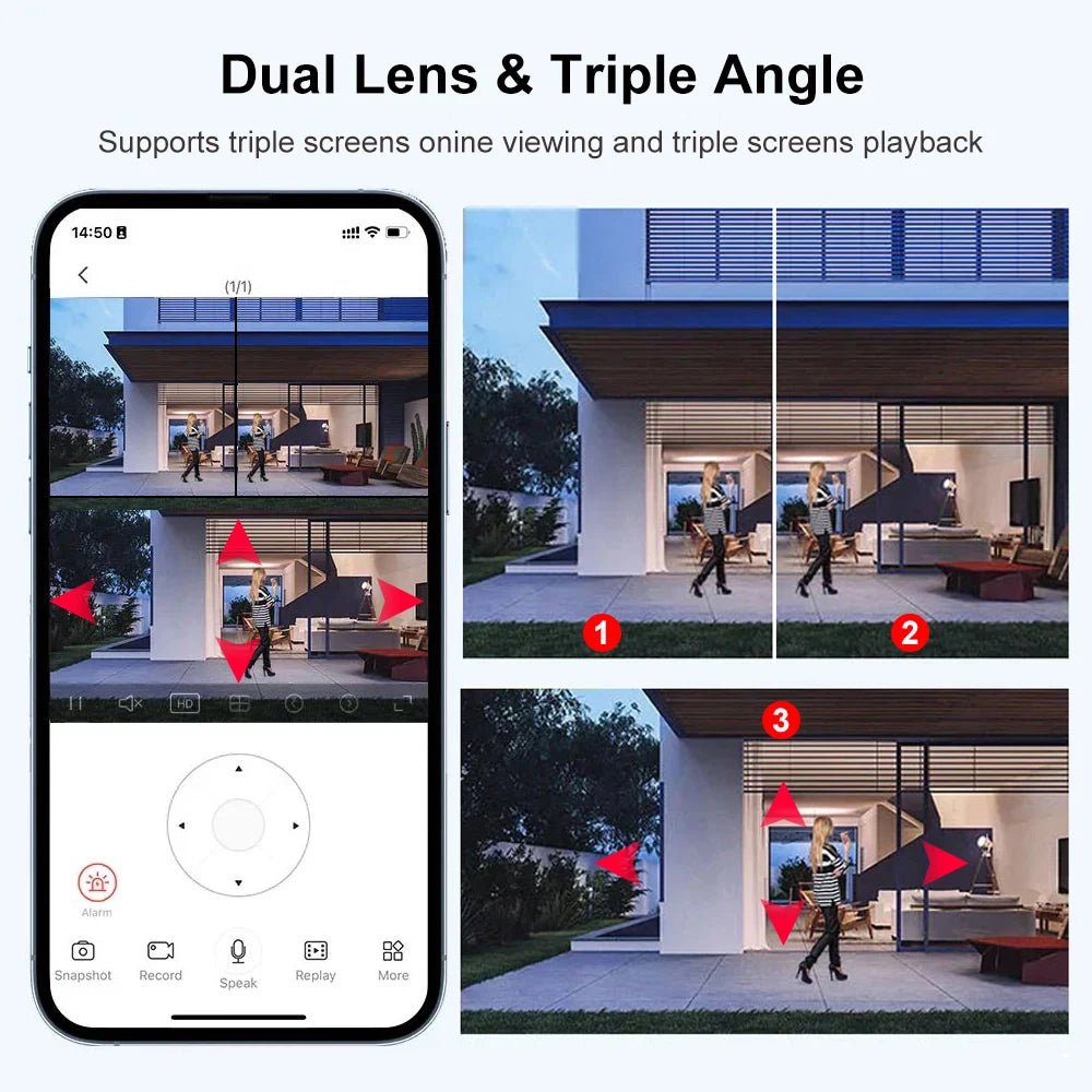 Solar Outdoor Surveillance Camera Dual Lens Triple Monitoring Shots PIR Humanoid Detection Smart Home CCTV WiFi Security Cameras - Etienne TECH - ELECTRONIQUEelectronique