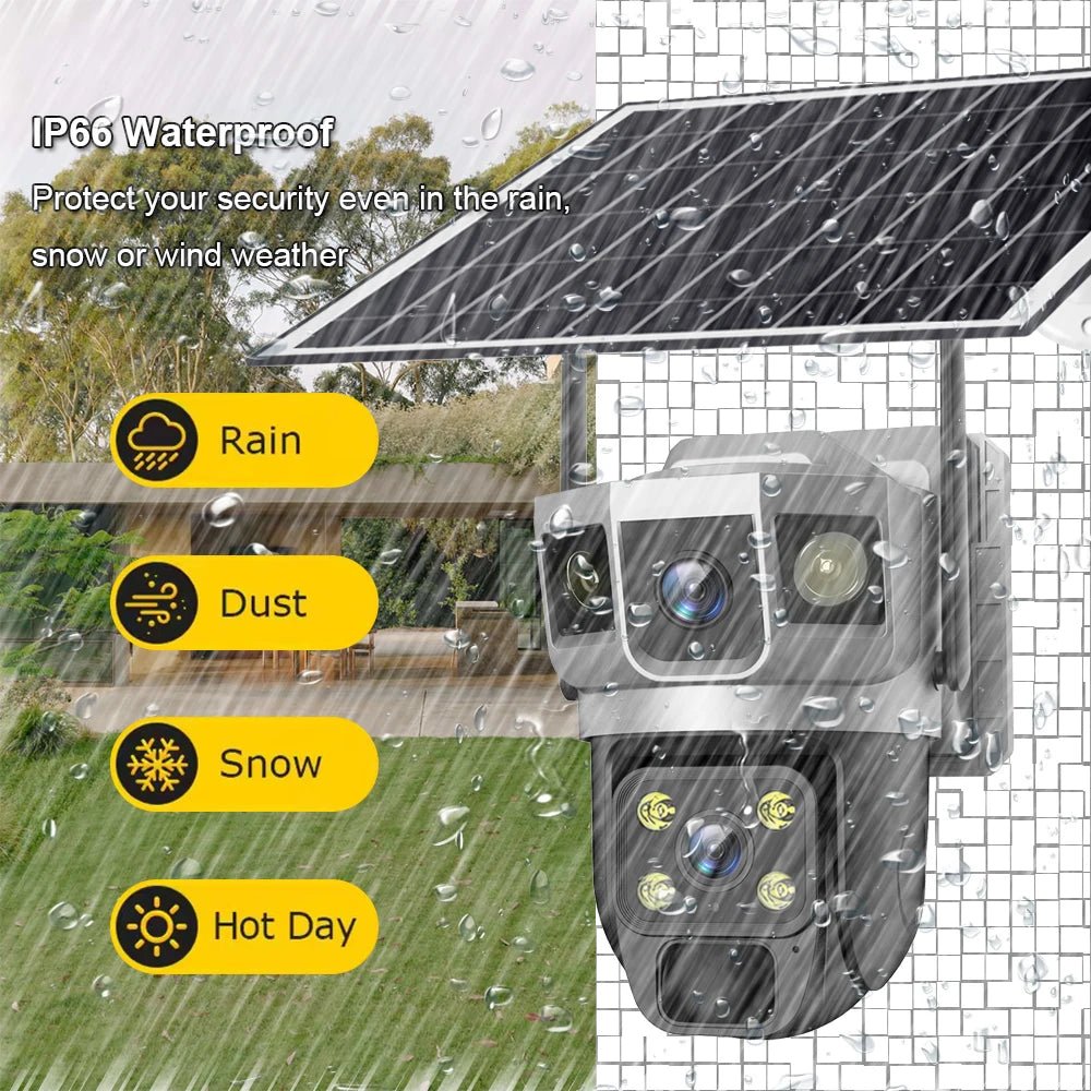 Solar Outdoor Surveillance Camera Dual Lens Triple Monitoring Shots PIR Humanoid Detection Smart Home CCTV WiFi Security Cameras - Etienne TECH - ELECTRONIQUEelectronique