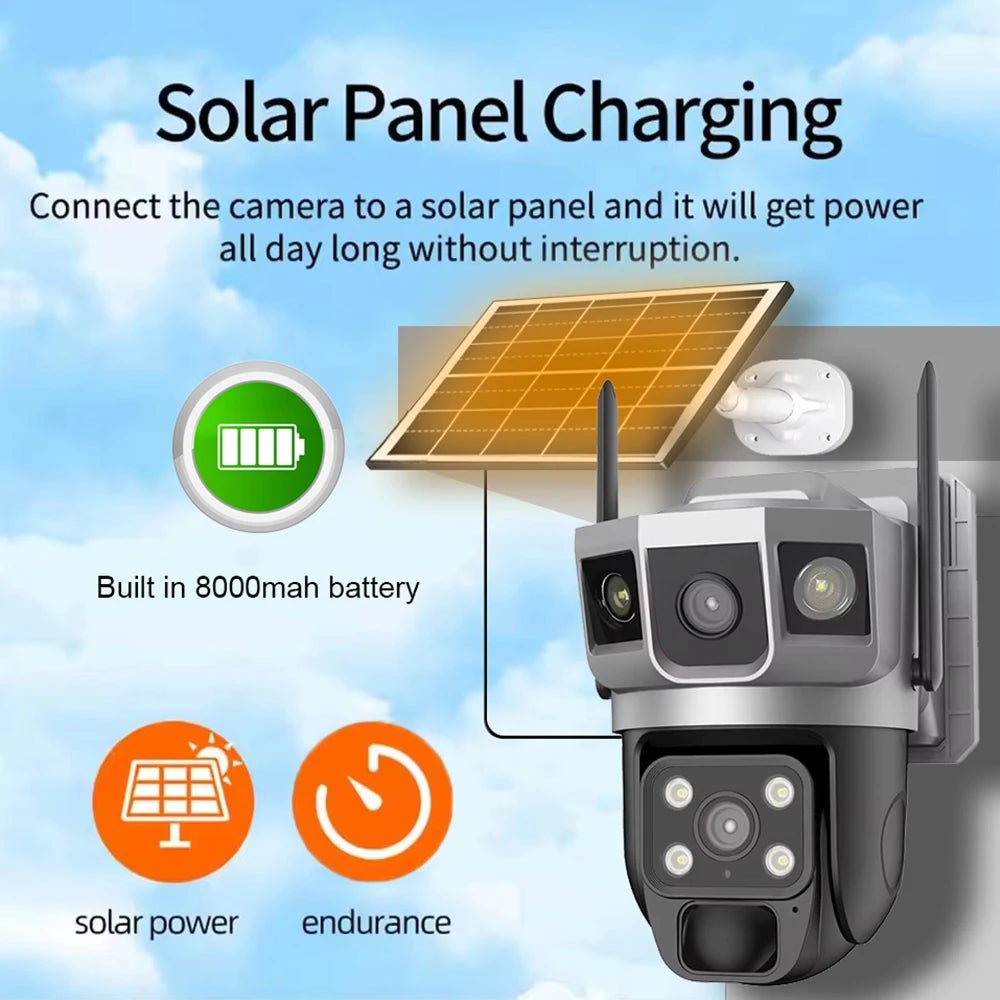 Solar Outdoor Surveillance Camera Dual Lens Triple Monitoring Shots PIR Humanoid Detection Smart Home CCTV WiFi Security Cameras - Etienne TECH - ELECTRONIQUEelectronique