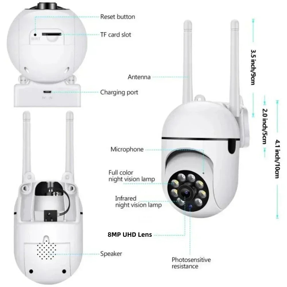 Wifi Surveillance Camera 8MP Wireless Security PTZ IP Camera HD Color Night Vision AI Human Tracking CCTV Camera 4X Digital Zoom - Etienne TECH - ELECTRONIQUEelectronique