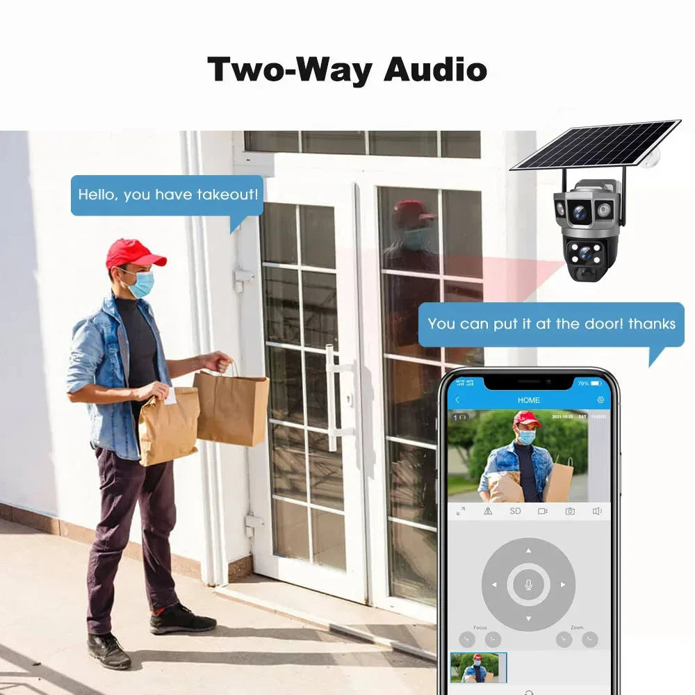 Solar Outdoor Surveillance Camera Dual Lens Triple Monitoring Shots PIR Humanoid Detection Smart Home CCTV WiFi Security Cameras