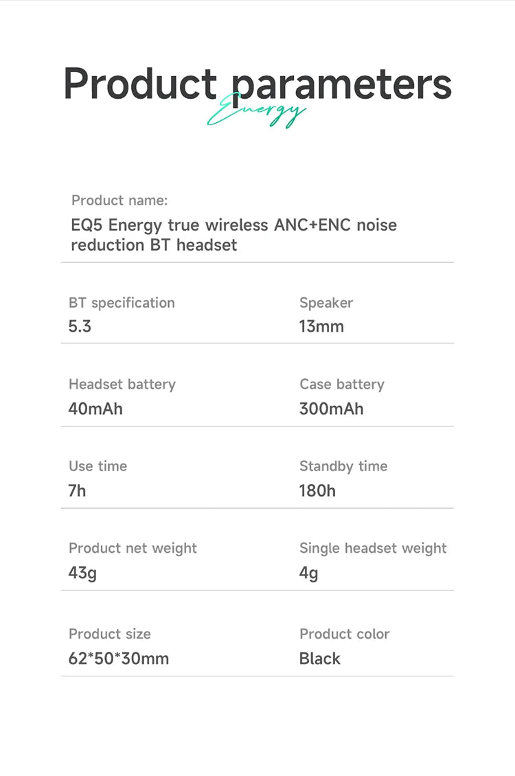 HOCO AirPods EQ5 ANC+ENC Bluetooth Wireless Earphone Active Noise Cancellation Hifi Stereo Sound Microphone Music Sport earbuds - Etienne TECH - ELECTRONIQUEelectronique