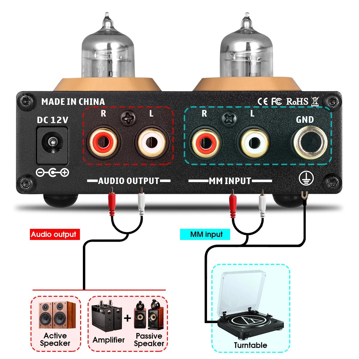 Nobsound Mini MM RIAA Phono Stage Turntable Preamp HiFi Stereo Audio Vacuum Tube Preamplifier Dekstop AUX Preamp - Etienne TECH - ELECTRONIQUEelectronique
