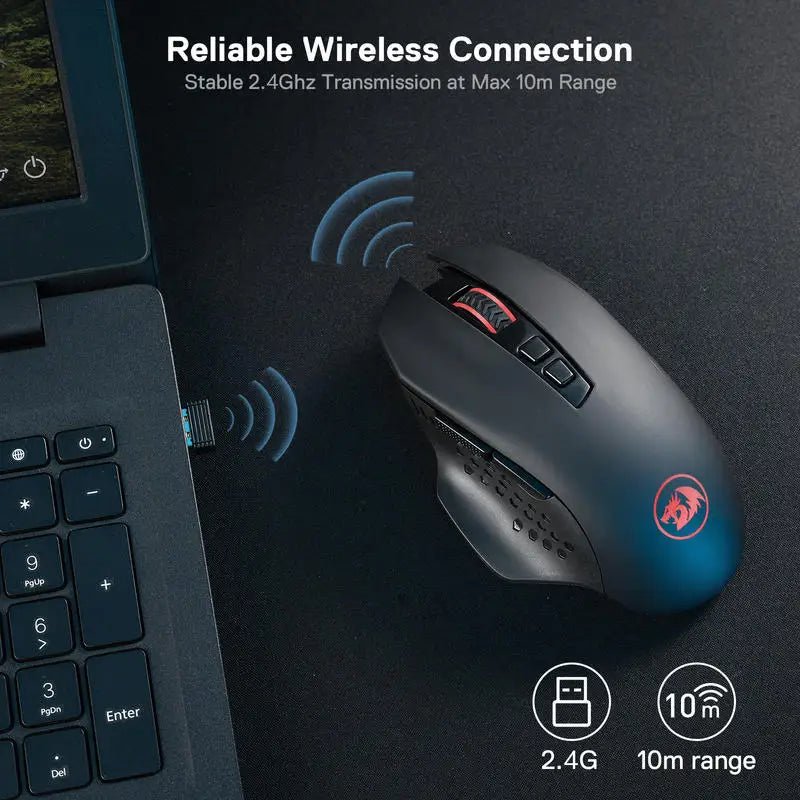 Redragon M656 Gainer Wireless Gaming Mouse, 4000 DPI 2.4Ghz Wireless Gamer Mouse w/ 5 DPI Levels, 7 Macro Buttons, Red LED Backl - Etienne TECH - ELECTRONIQUEelectronique