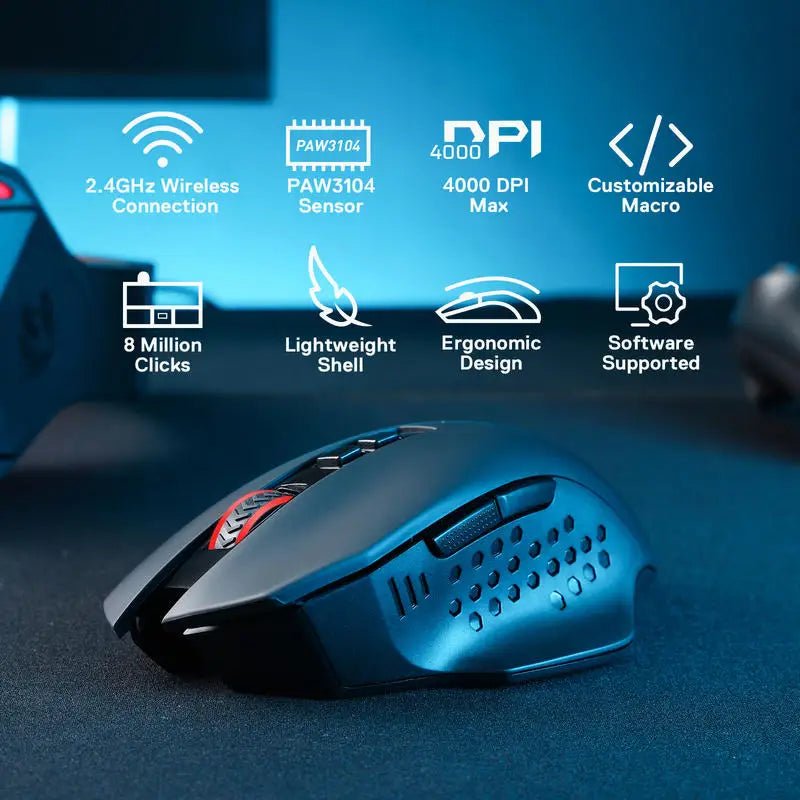 Redragon M656 Gainer Wireless Gaming Mouse, 4000 DPI 2.4Ghz Wireless Gamer Mouse w/ 5 DPI Levels, 7 Macro Buttons, Red LED Backl - Etienne TECH - ELECTRONIQUEelectronique