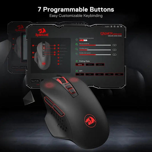 Redragon M656 Gainer Wireless Gaming Mouse, 4000 DPI 2.4Ghz Wireless Gamer Mouse w/ 5 DPI Levels, 7 Macro Buttons, Red LED Backl - Etienne TECH - ELECTRONIQUEelectronique