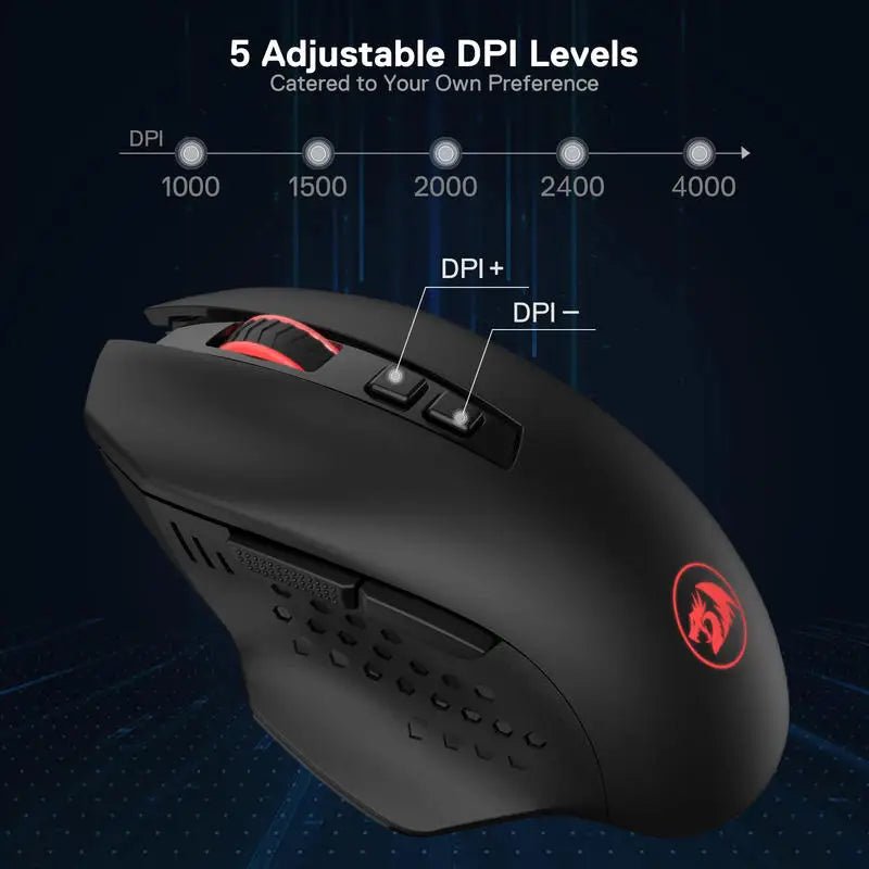 Redragon M656 Gainer Wireless Gaming Mouse, 4000 DPI 2.4Ghz Wireless Gamer Mouse w/ 5 DPI Levels, 7 Macro Buttons, Red LED Backl - Etienne TECH - ELECTRONIQUEelectronique