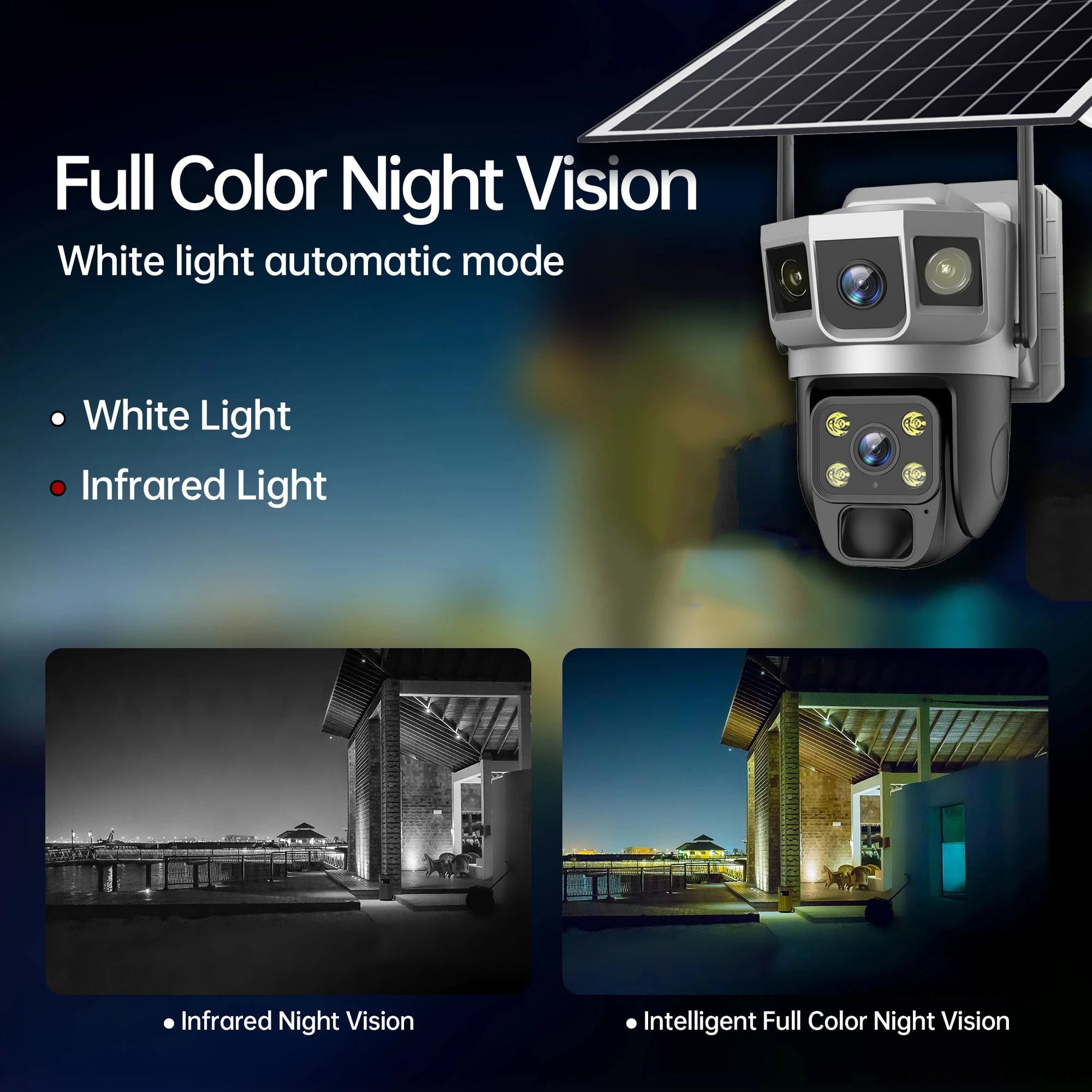 Solar Outdoor Surveillance Camera Dual Lens Triple Monitoring Shots PIR Humanoid Detection Smart Home CCTV WiFi Security Cameras - Etienne TECH - ELECTRONIQUEelectronique