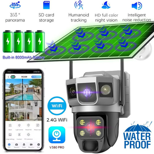 Solar Outdoor Surveillance Camera Dual Lens Triple Monitoring Shots PIR Humanoid Detection Smart Home CCTV WiFi Security Cameras - Etienne TECH - ELECTRONIQUEelectronique