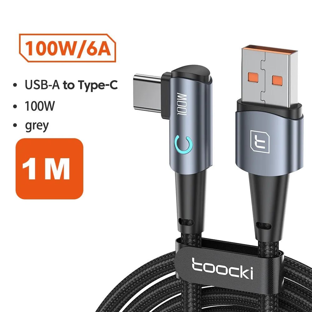 Toocki 6A USB C Cable 90 Degree For OPPO 100W Fast Charging Cord For Honor Huawei Oneplus Realme Charger Data Wire - Etienne TECH - ELECTRONIQUEelectronique