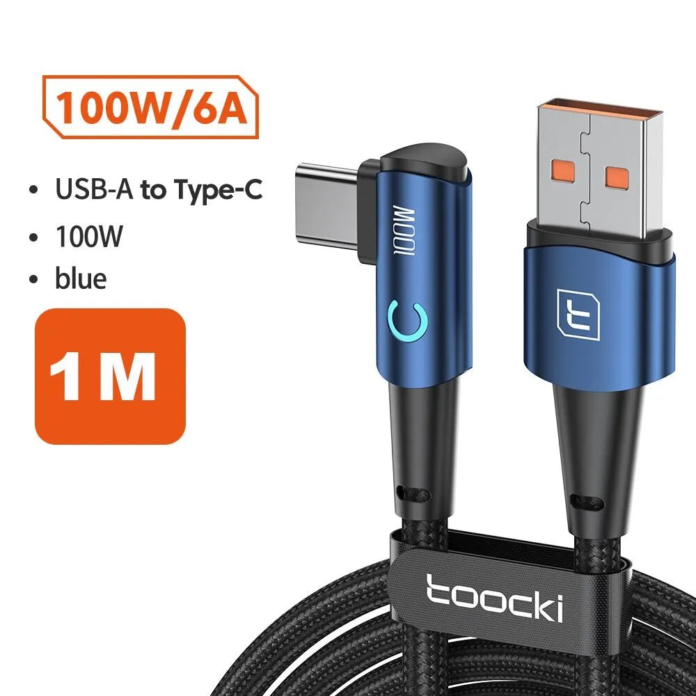 Toocki 6A USB C Cable 90 Degree For OPPO 100W Fast Charging Cord For Honor Huawei Oneplus Realme Charger Data Wire - Etienne TECH - ELECTRONIQUEelectronique