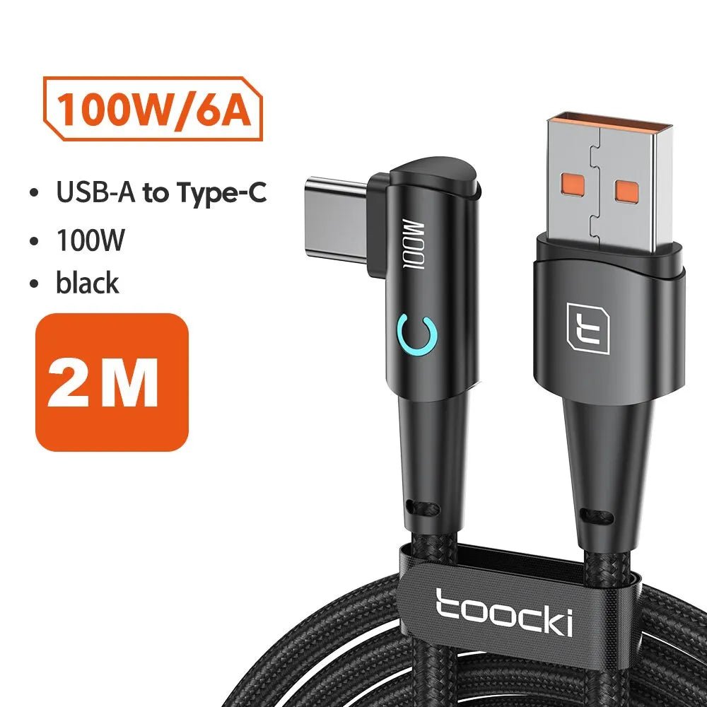 Toocki 6A USB C Cable 90 Degree For OPPO 100W Fast Charging Cord For Honor Huawei Oneplus Realme Charger Data Wire - Etienne TECH - ELECTRONIQUEelectronique