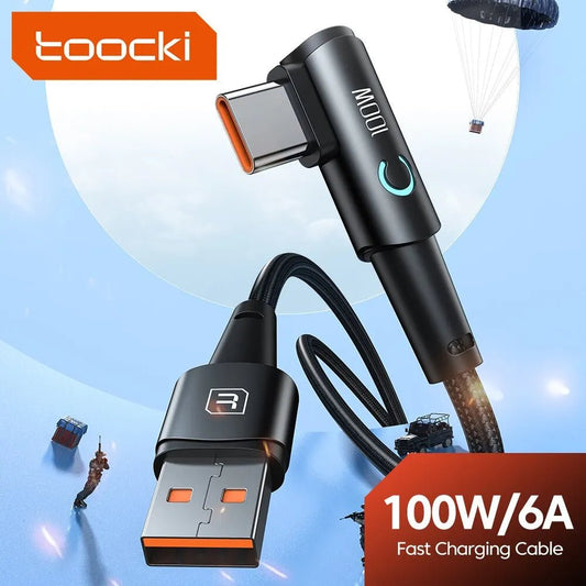 Toocki 6A USB C Cable 90 Degree For OPPO 100W Fast Charging Cord For Honor Huawei Oneplus Realme Charger Data Wire - Etienne TECH - ELECTRONIQUEelectronique