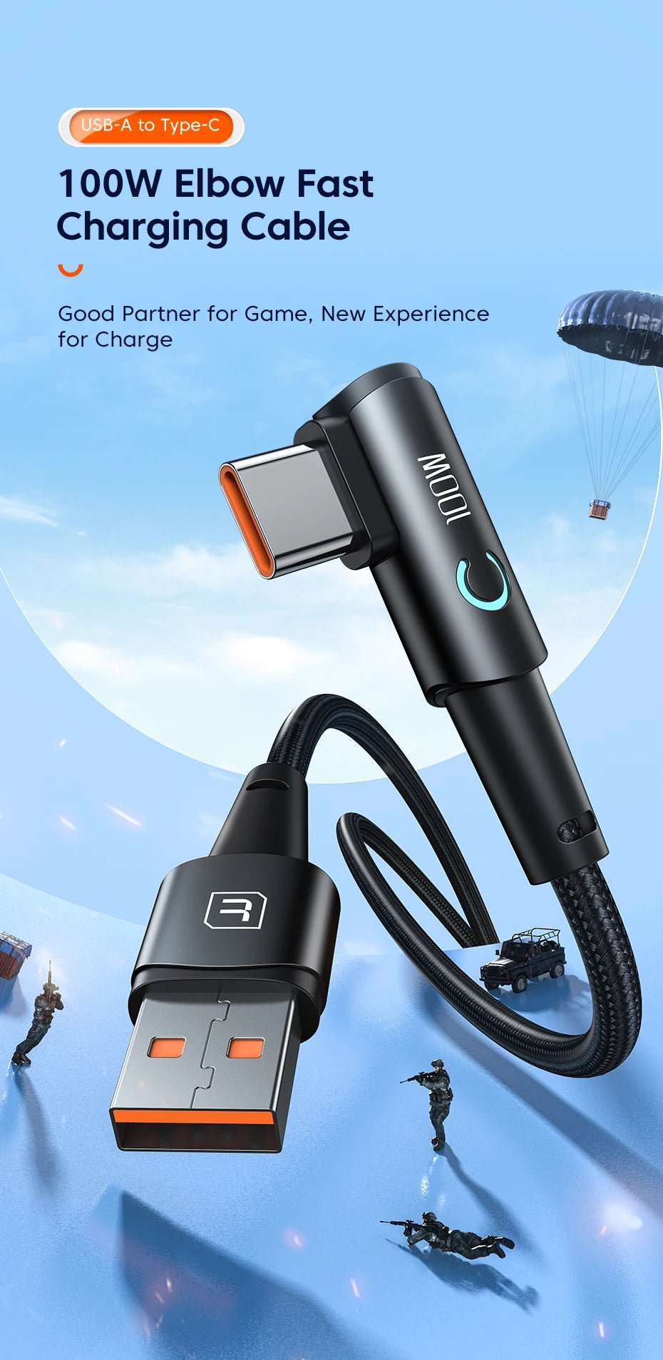 Toocki 6A USB C Cable 90 Degree For OPPO 100W Fast Charging Cord For Honor Huawei Oneplus Realme Charger Data Wire - Etienne TECH - ELECTRONIQUEelectronique