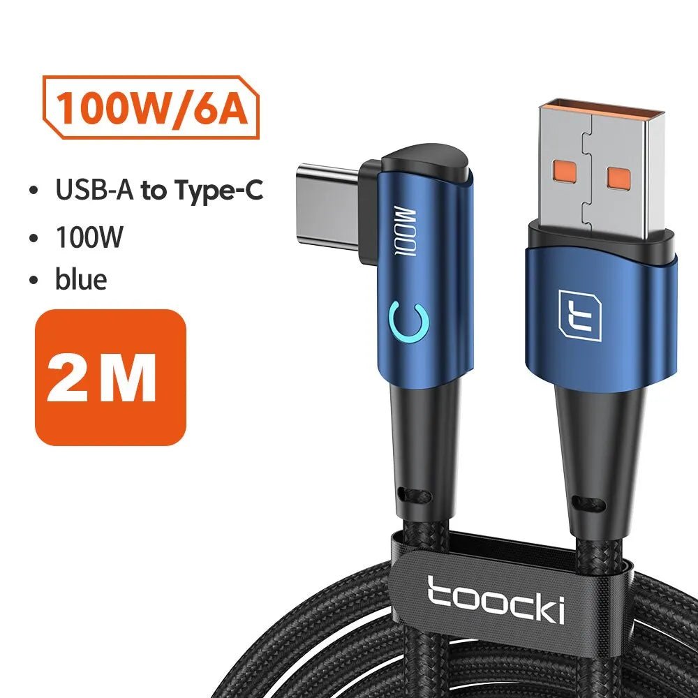Toocki 6A USB C Cable 90 Degree For OPPO 100W Fast Charging Cord For Honor Huawei Oneplus Realme Charger Data Wire - Etienne TECH - ELECTRONIQUEelectronique