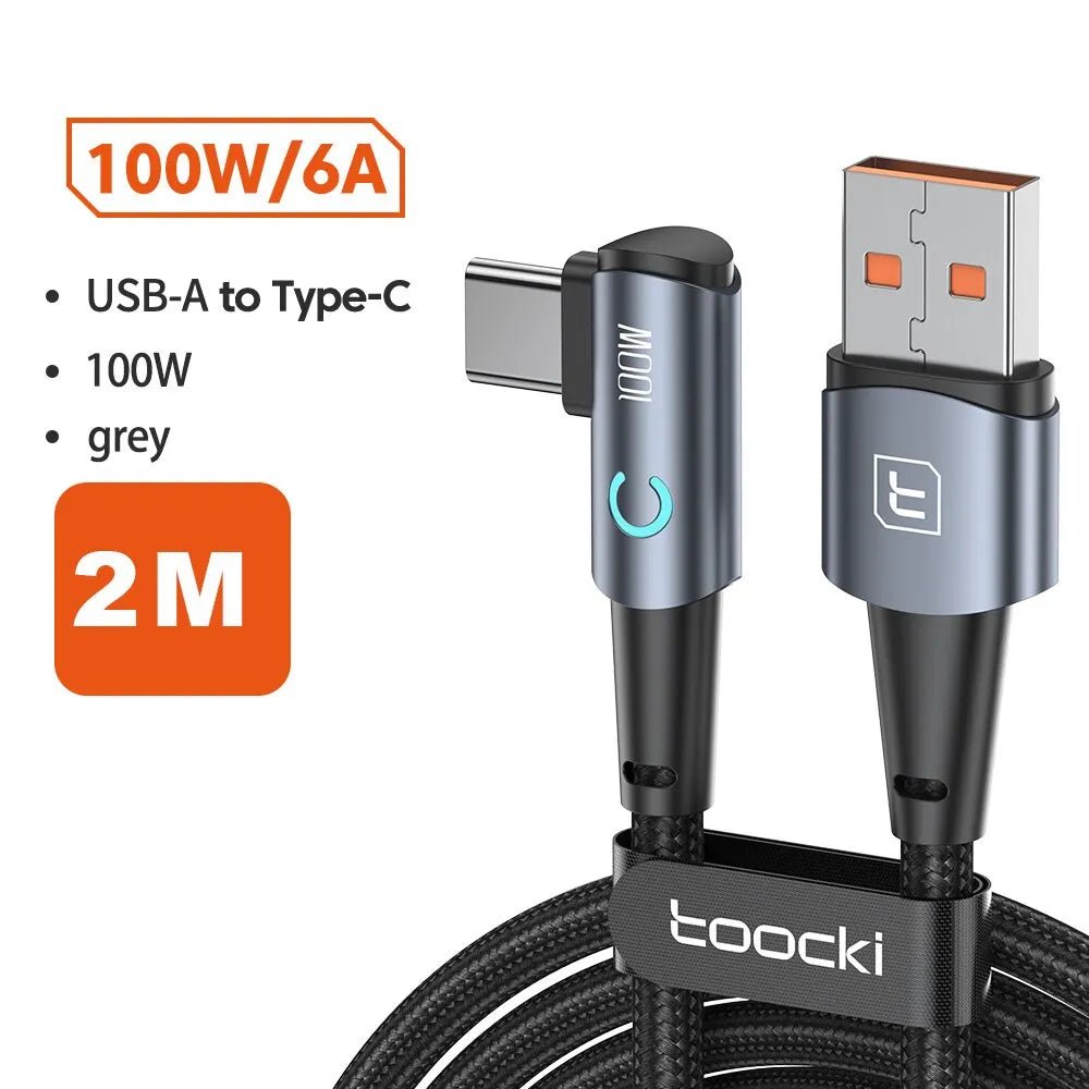 Toocki 6A USB C Cable 90 Degree For OPPO 100W Fast Charging Cord For Honor Huawei Oneplus Realme Charger Data Wire - Etienne TECH - ELECTRONIQUEelectronique
