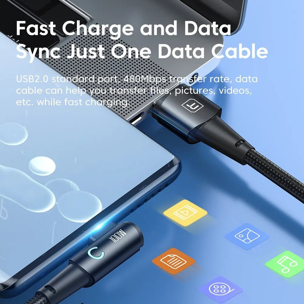 Toocki 6A USB C Cable 90 Degree For OPPO 100W Fast Charging Cord For Honor Huawei Oneplus Realme Charger Data Wire - Etienne TECH - ELECTRONIQUEelectronique