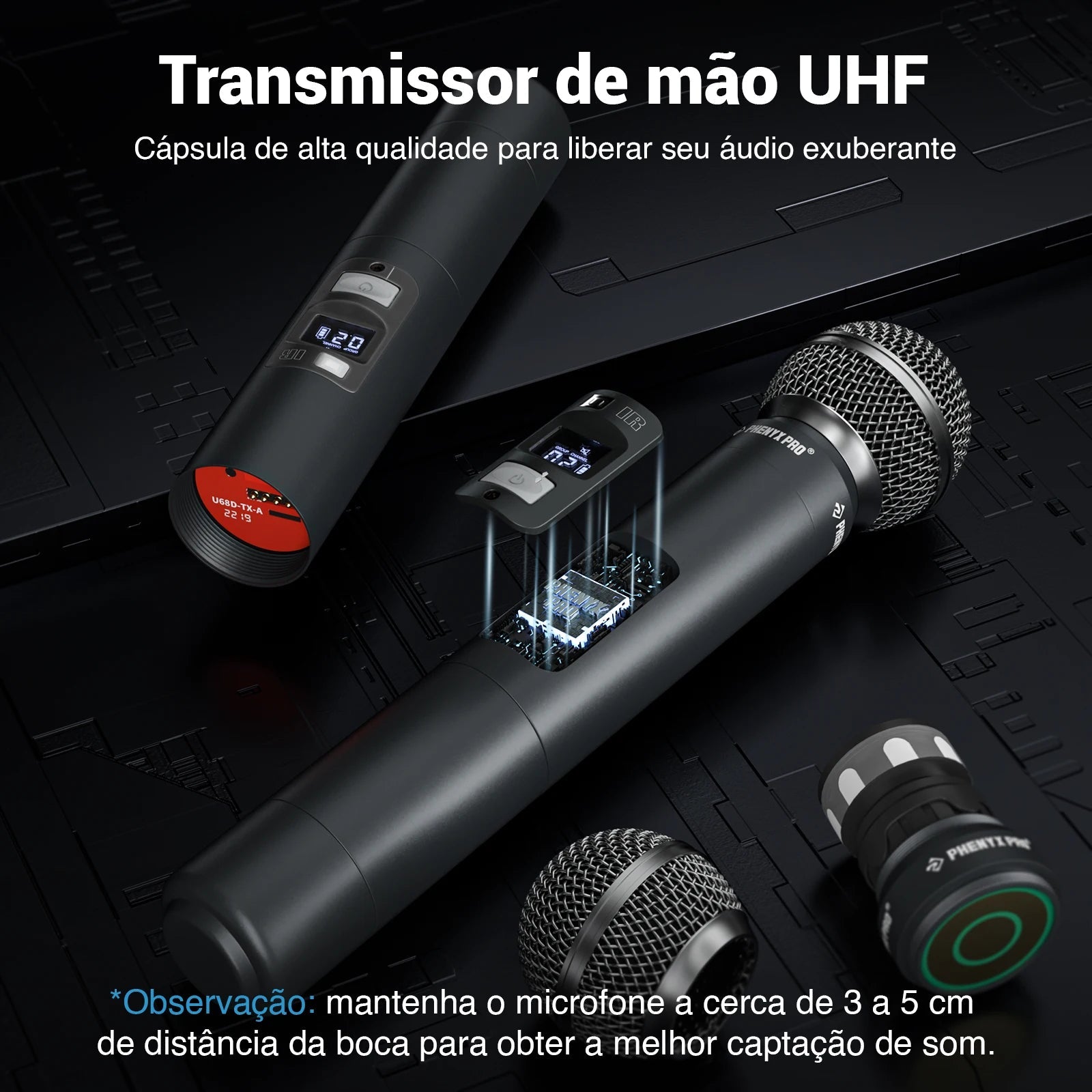 Wireless Microphone System, Phenyx Pro Eight - Channel Cordless Mic Set with Metal Handheld Mics, 8x40 Channels, Auto Scan for DJ - Etienne TECH - ELECTRONIQUEelectronique
